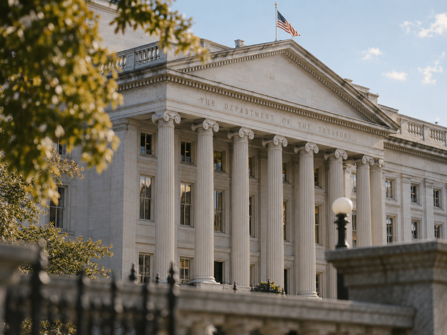 U.S. Department of the Treasury building exterior, representing rising Treasury yields and interest rate policy